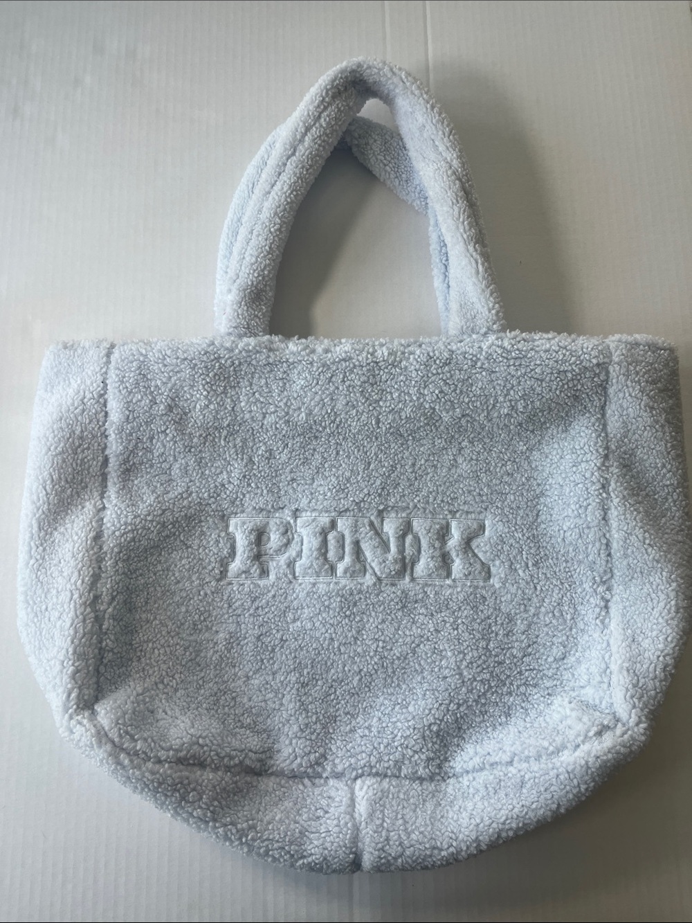 PINK Victoria's Secret Plush Sherpa Tote in Light Blue